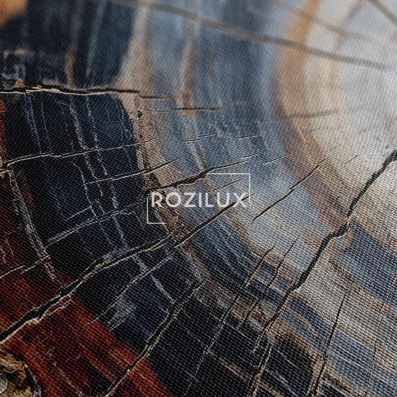 Petrified Wood Canvas Print, Abstract Tree Ring Wall Art, Natural Stone Wood Decor Boho