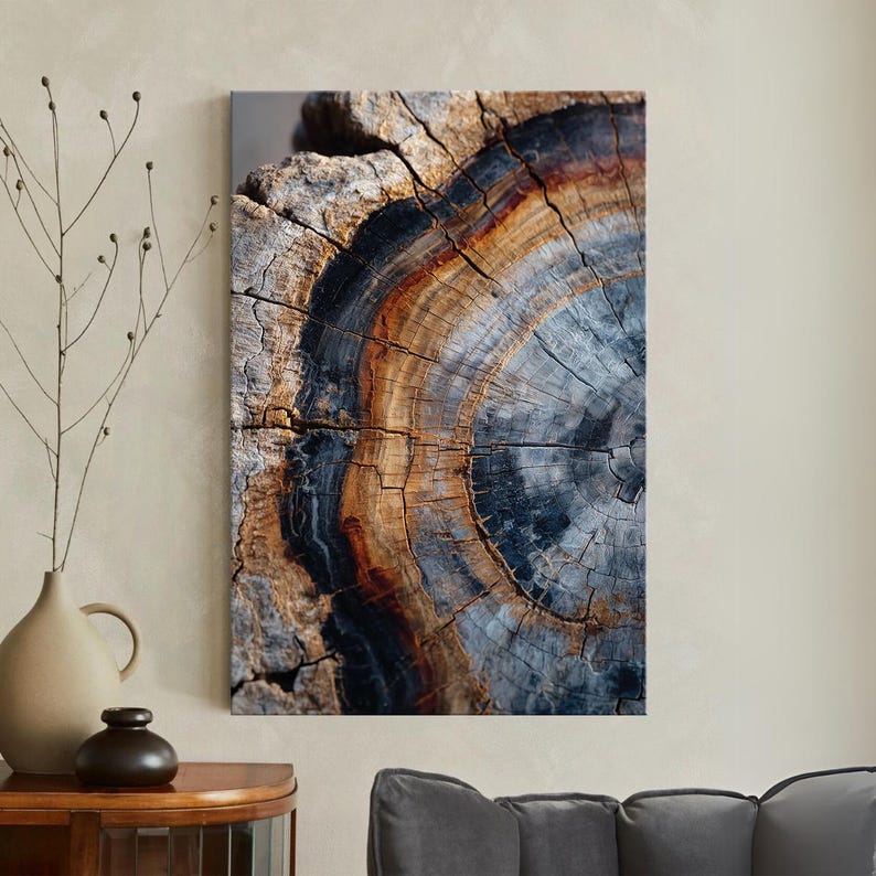Tree Ring Abstract Canvas Print, Natural Wood Grain Wall Art, Modern Rustic Earthy Home Decor Boho