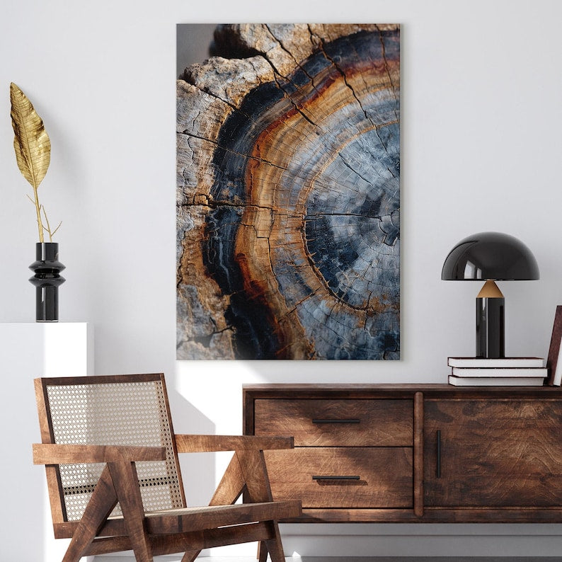 Tree Ring Abstract Canvas Print, Natural Wood Grain Wall Art, Modern Rustic Earthy Home Decor Boho