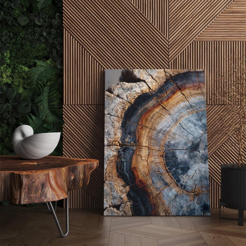 Tree Ring Abstract Canvas Print, Natural Wood Grain Wall Art, Modern Rustic Earthy Home Decor Boho