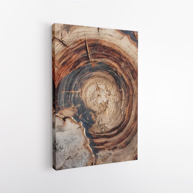 Petrified Wood Tree Ring Canvas Print, Abstract Wood Wall Art, Modern Nature Decor, Earth Tone Organic Art Boho