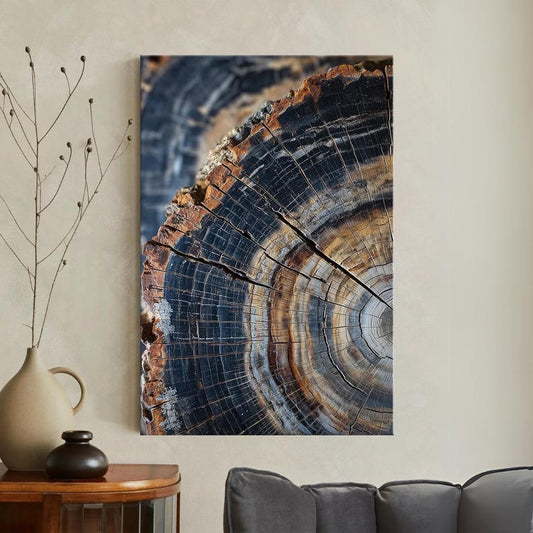 Petrified Wood Tree Ring Canvas Print, Ancient Nature Wall Art, Earthy Rustic Home Decor Boho