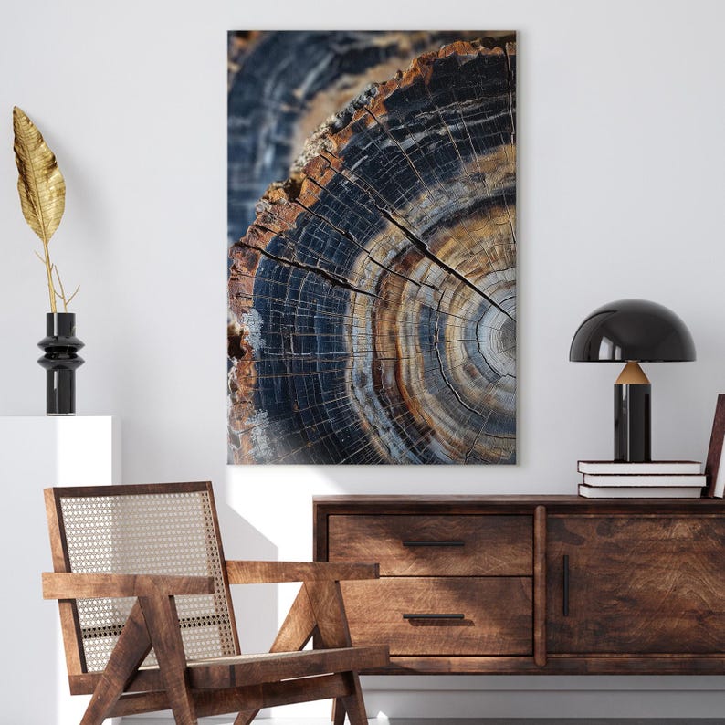 Petrified Wood Tree Ring Canvas Print, Ancient Nature Wall Art, Earthy Rustic Home Decor Boho