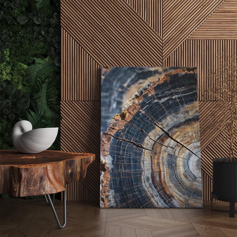 Petrified Wood Tree Ring Canvas Print, Ancient Nature Wall Art, Earthy Rustic Home Decor Boho