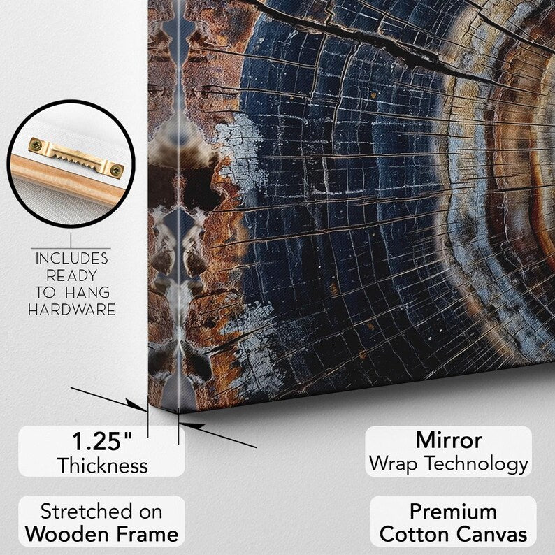 Petrified Wood Tree Ring Canvas Print, Ancient Nature Wall Art, Earthy Rustic Home Decor Boho