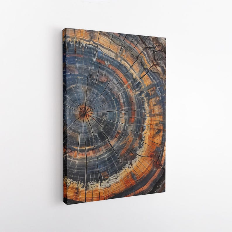 Petrified Wood Tree Ring Canvas Print, Abstract Nature Wall Art, Unique Wood Grain Art Print, Colorful Rustic Home Decor Boho