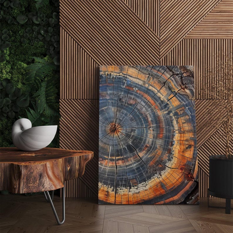 Petrified Wood Tree Ring Canvas Print, Abstract Nature Wall Art, Unique Wood Grain Art Print, Colorful Rustic Home Decor Boho