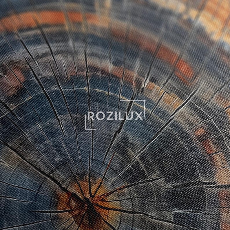 Petrified Wood Tree Ring Canvas Print, Abstract Nature Wall Art, Unique Wood Grain Art Print, Colorful Rustic Home Decor Boho