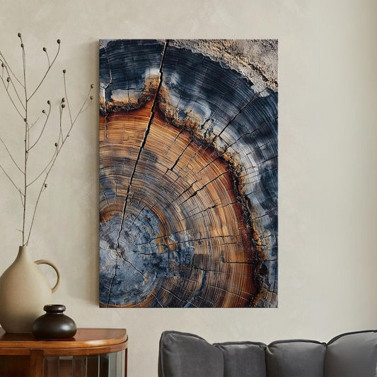 Abstract Tree Ring Canvas Print, Colorful Wood Grain Wall Art, Natural Earth Tones Home Decor Boho