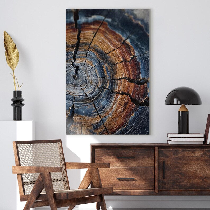 Petrified Wood Tree Ring Canvas Print | Abstract Geology Art | Rustic Earth Tones Wall Decor Boho