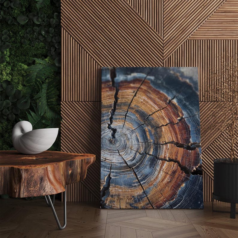 Petrified Wood Tree Ring Canvas Print | Abstract Geology Art | Rustic Earth Tones Wall Decor Boho