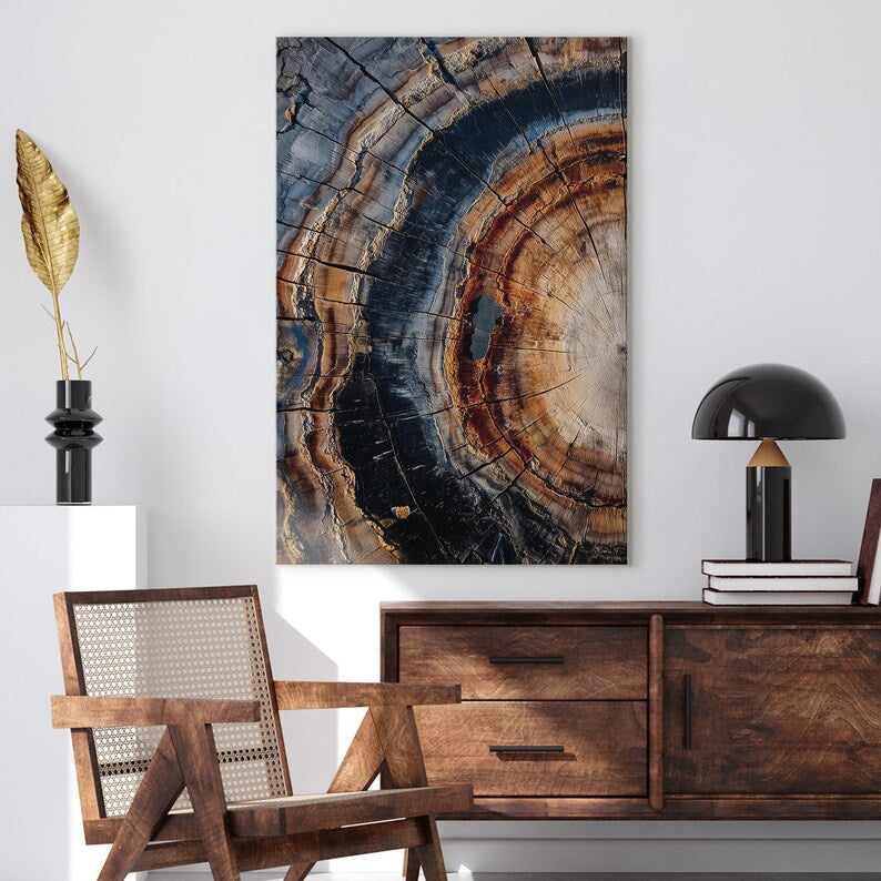 Petrified Wood Canvas Print | Abstract Tree Ring Wall Art | Natural Texture Home Decor Boho