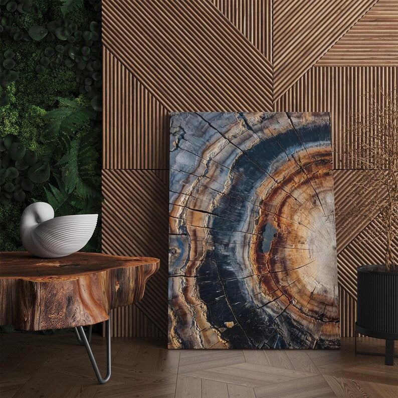 Petrified Wood Canvas Print | Abstract Tree Ring Wall Art | Natural Texture Home Decor Boho