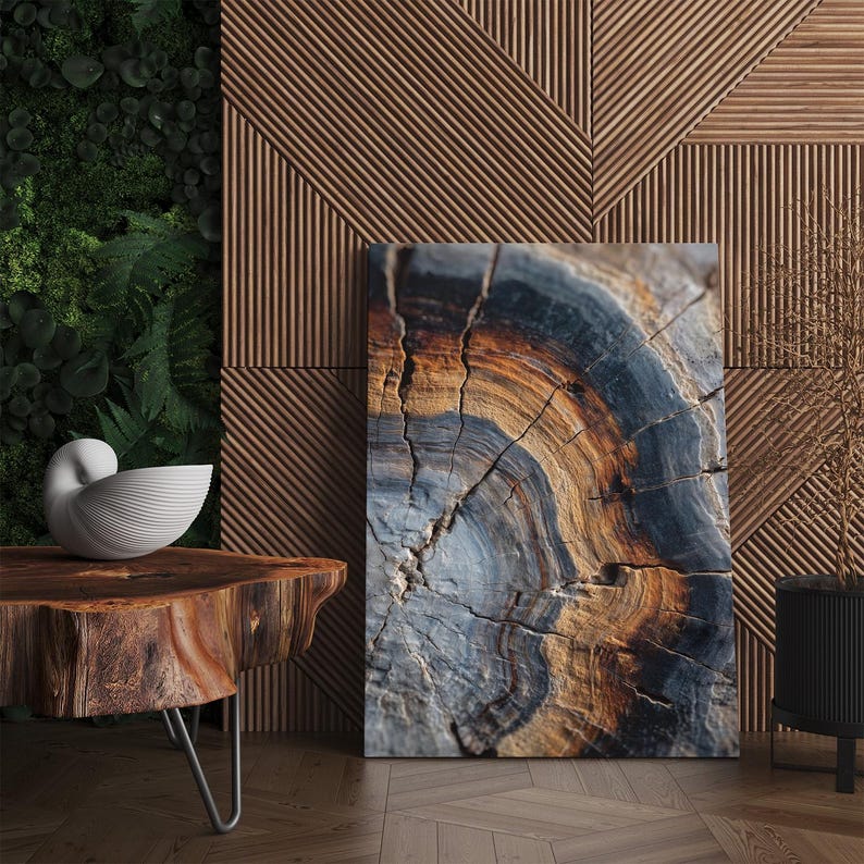 Petrified Wood Tree Ring Canvas Print | Abstract Wood Grain Wall Art Decor Boho