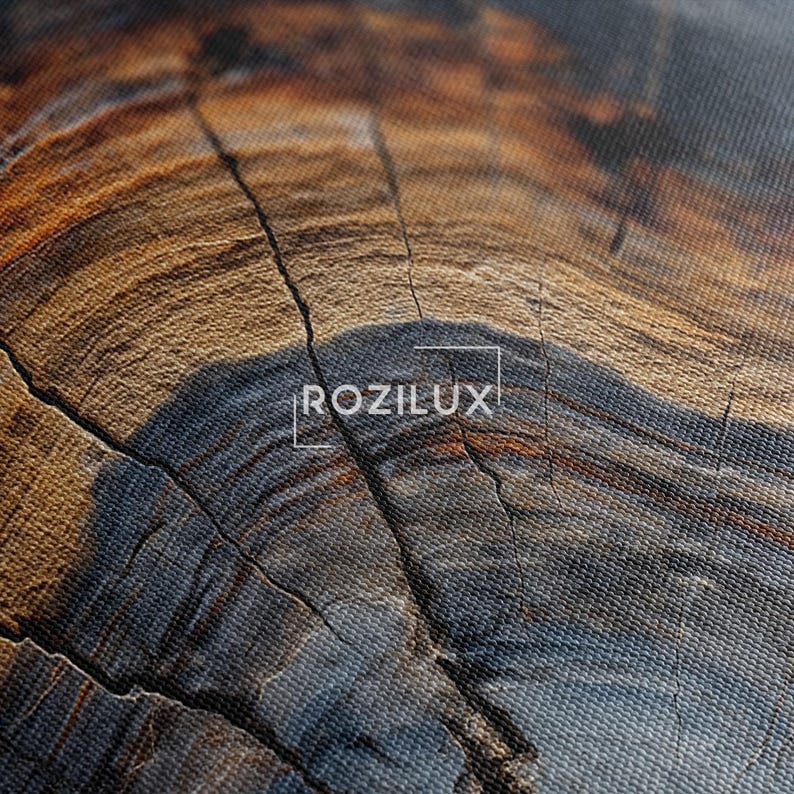 Petrified Wood Tree Ring Canvas Print | Abstract Wood Grain Wall Art Decor Boho