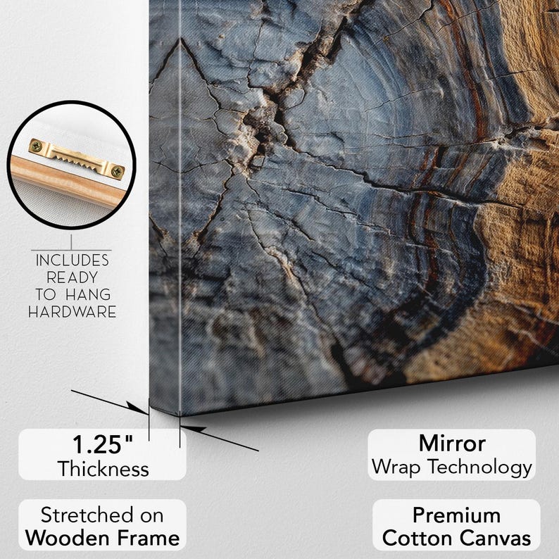 Petrified Wood Tree Ring Canvas Print | Abstract Wood Grain Wall Art Decor Boho