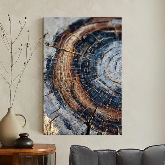Petrified Wood Wall Art, Tree Ring Canvas Print, Abstract Nature Art, Earthy Decor Boho