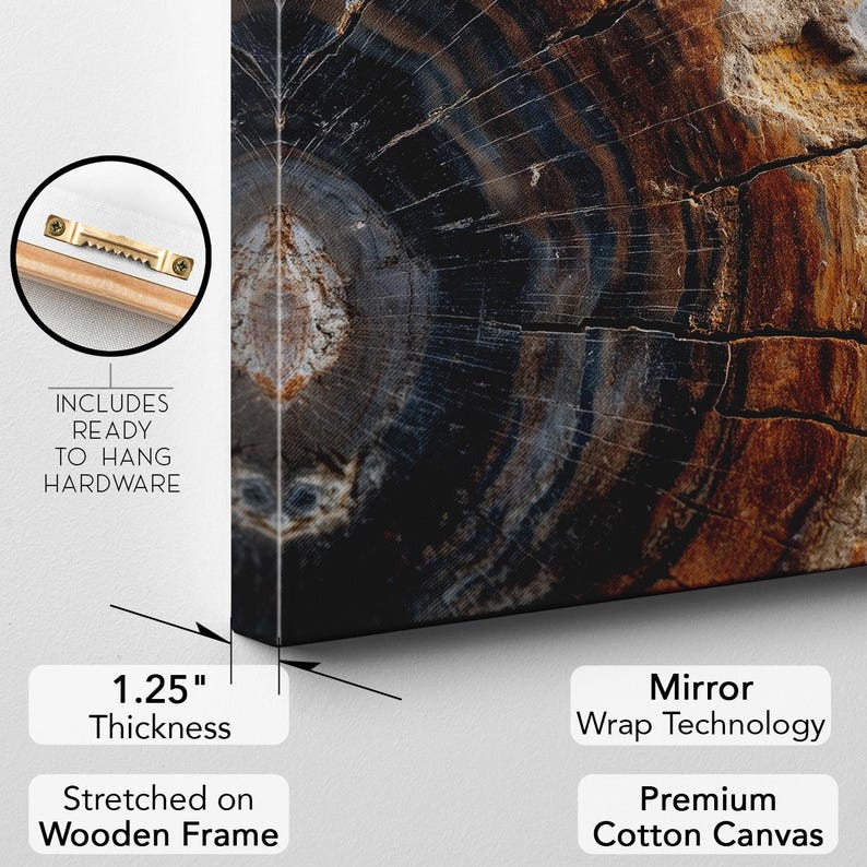 Abstract Petrified Wood Wall Art | Blue Orange Stone Texture Canvas Print | Unique Rustic Home Decor