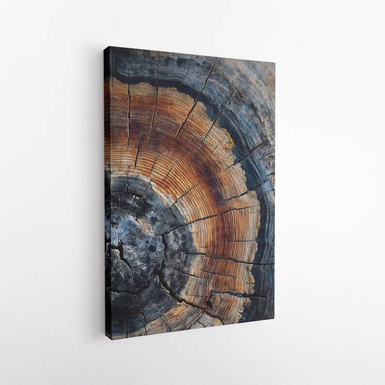 Tree Ring Canvas Wall Art, Rustic Wood Grain Abstract Print, Nature Home Decor Boho