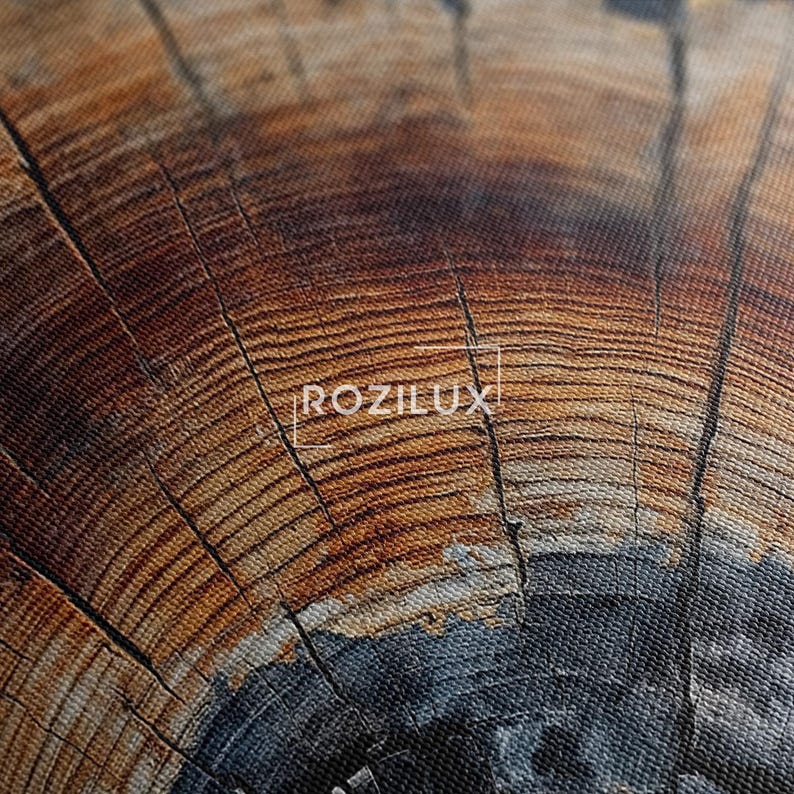 Tree Ring Canvas Wall Art, Rustic Wood Grain Abstract Print, Nature Home Decor Boho