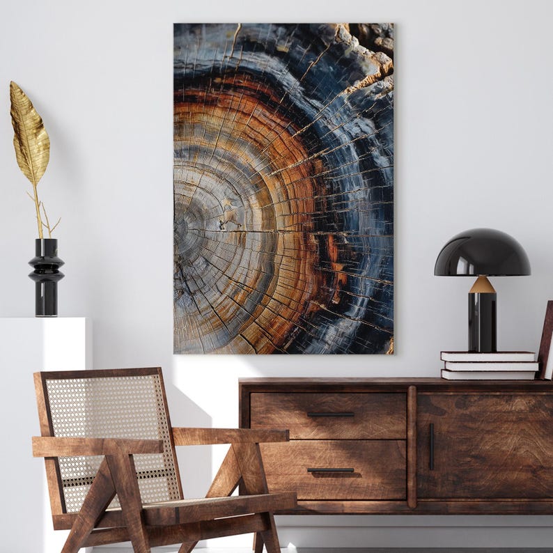 Petrified Wood Wall Art | Tree Ring Canvas Print | Abstract Nature Photography Print | Rustic Home Decor Boho