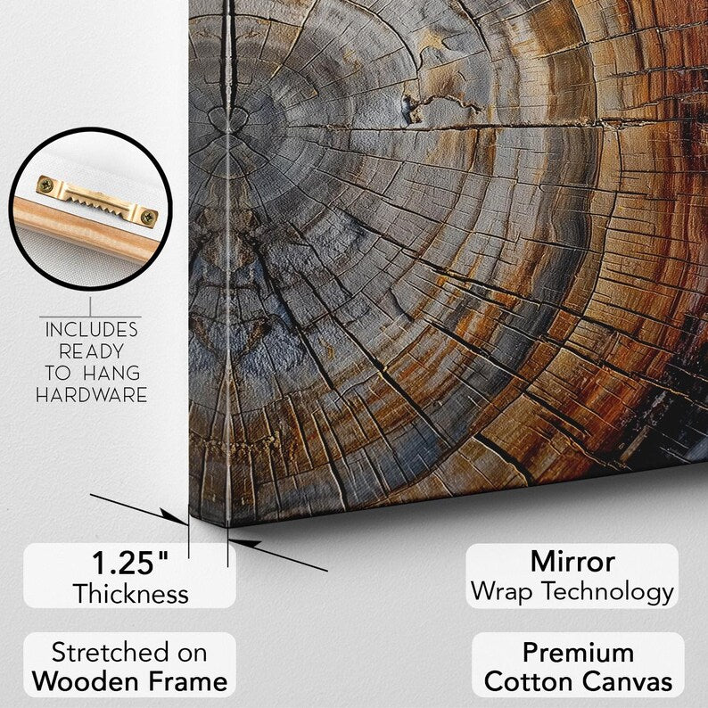 Petrified Wood Wall Art | Tree Ring Canvas Print | Abstract Nature Photography Print | Rustic Home Decor Boho