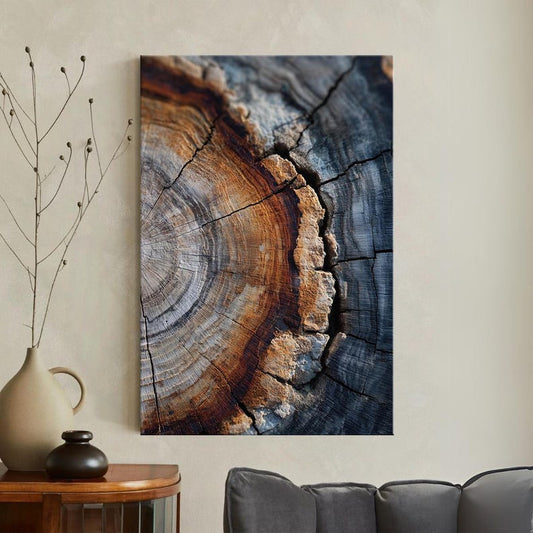 Abstract Tree Ring Wood Grain Canvas Wall Art | Rustic Nature Print | Earthy Tone Home Decor Boho