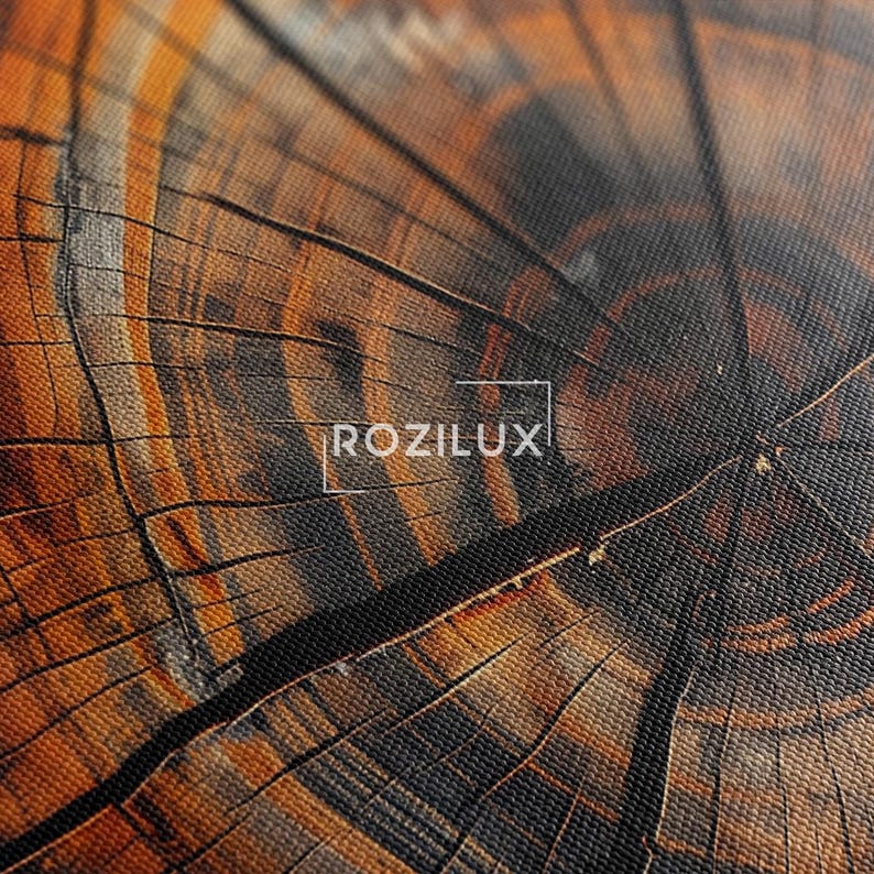 Orange Black Abstract Tree Ring Canvas Print, Modern Wood Slice Wall Art, Rustic Nature Home Decor Boho