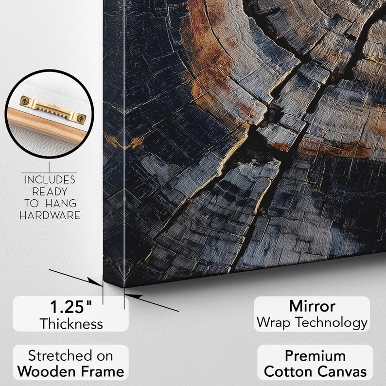 Tree Ring Wood Texture Canvas Print, Rustic Abstract Nature Wall Art, Earth Tone Home Decor Boho