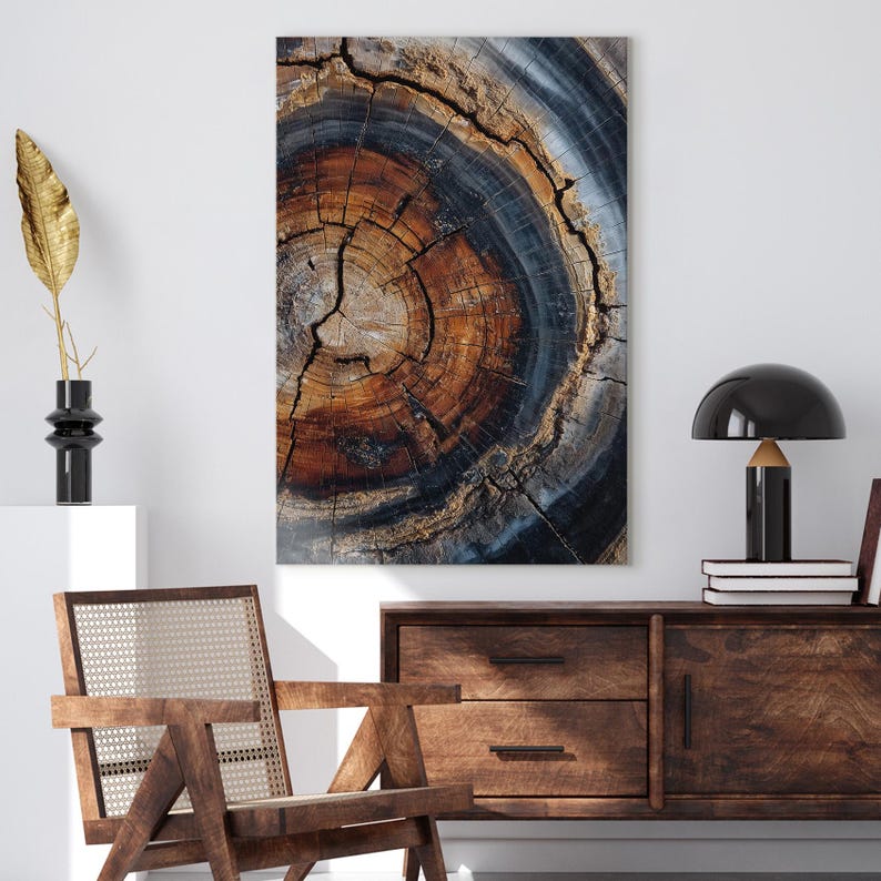 Petrified Wood Canvas Print | Abstract Tree Ring Wall Art | Natural Earthy Home Decor, Large Wall Art Print Boho