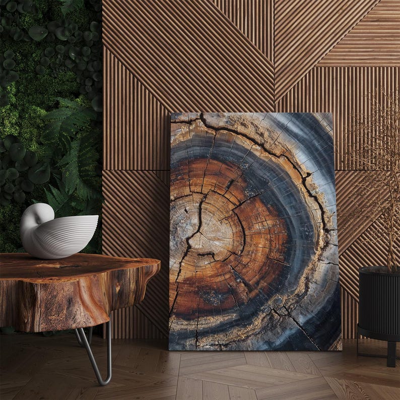 Petrified Wood Canvas Print | Abstract Tree Ring Wall Art | Natural Earthy Home Decor, Large Wall Art Print Boho