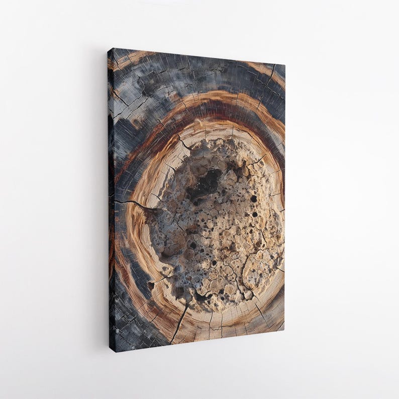 Petrified Wood Tree Ring Wall Art, Abstract Nature Canvas Print, Rustic Home Decor Print Boho