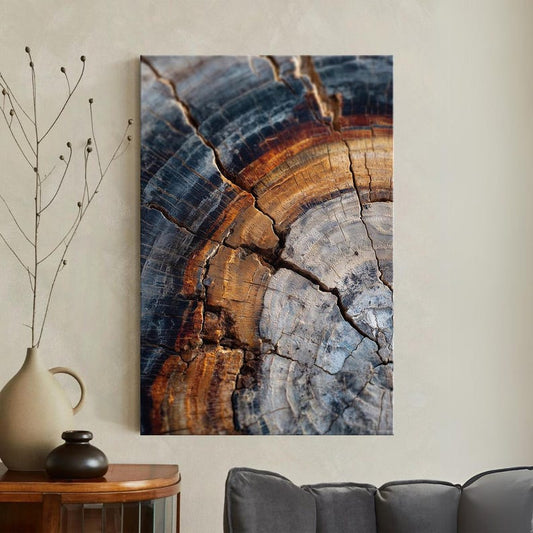 Abstract Tree Ring Canvas Wall Art, Rustic Wood Grain Print, Colorful Nature Home Decor Boho