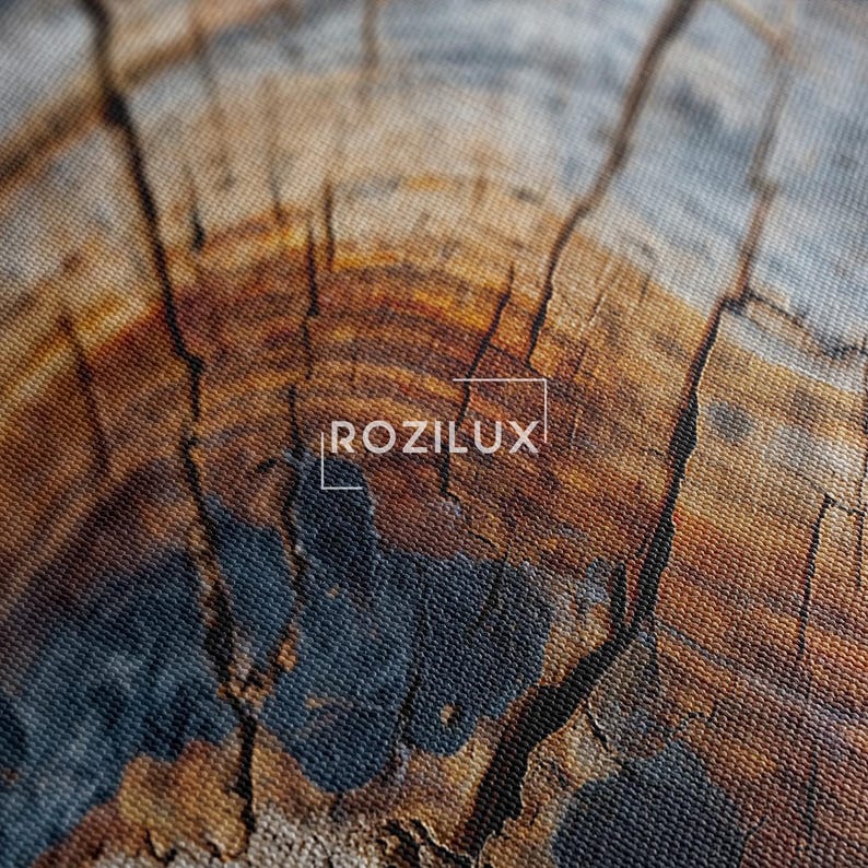 Petrified Wood Tree Ring Canvas Print | Abstract Wood Grain Wall Art Decor | Rustic Nature Print Boho