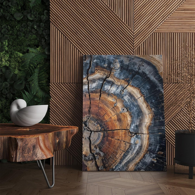 Petrified Wood Canvas Print | Ancient Tree Ring Wall Art | Abstract Organic Home Decor Boho