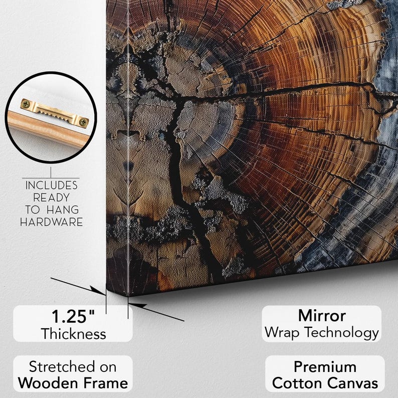 Petrified Wood Canvas Print | Ancient Tree Ring Wall Art | Abstract Organic Home Decor Boho