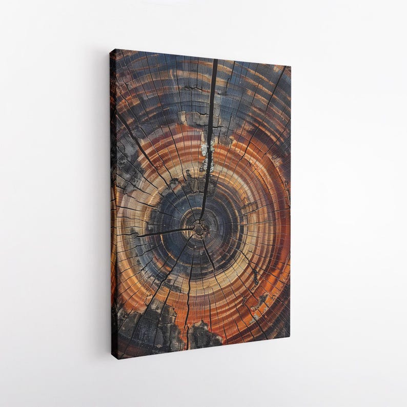 Tree Ring Canvas Print, Abstract Wood Grain Wall Art, Rustic Modern Home Decor Boho