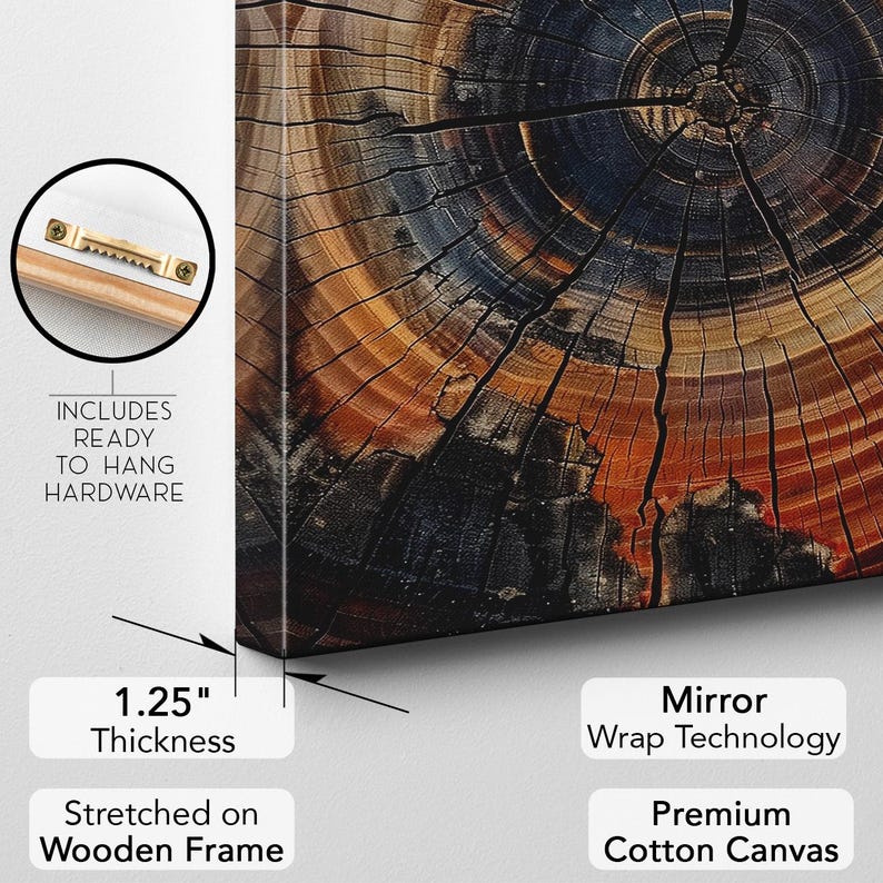 Tree Ring Canvas Print, Abstract Wood Grain Wall Art, Rustic Modern Home Decor Boho