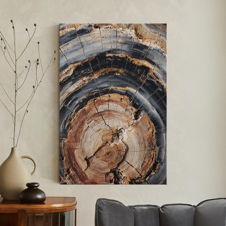 Petrified Wood Tree Ring Canvas Print | Abstract Rustic Wall Art | Natural Earthy Home Decor Boho