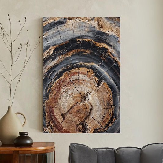Petrified Wood Tree Ring Canvas Print | Abstract Rustic Wall Art | Natural Earthy Home Decor Boho