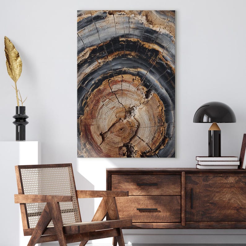 Petrified Wood Tree Ring Canvas Print | Abstract Rustic Wall Art | Natural Earthy Home Decor Boho