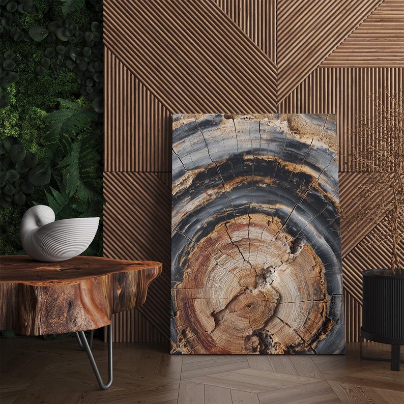 Petrified Wood Tree Ring Canvas Print | Abstract Rustic Wall Art | Natural Earthy Home Decor Boho