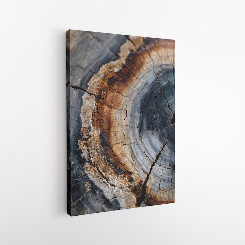 Tree Ring Wood Grain Canvas Wall Art | Rustic Nature Print | Abstract Organic Texture | Brown Grey Home Decor