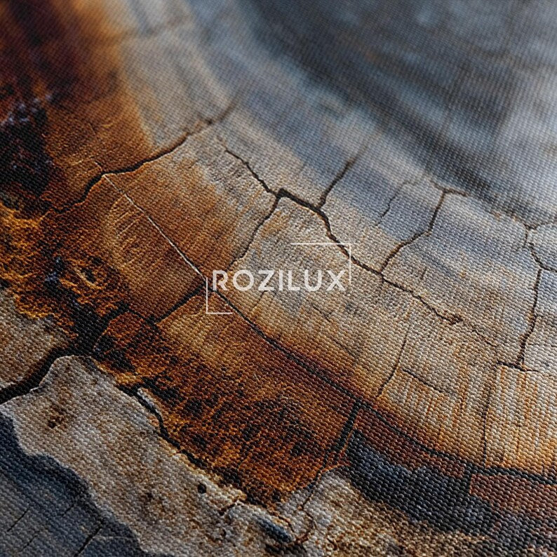Tree Ring Wood Grain Canvas Wall Art | Rustic Nature Print | Abstract Organic Texture | Brown Grey Home Decor