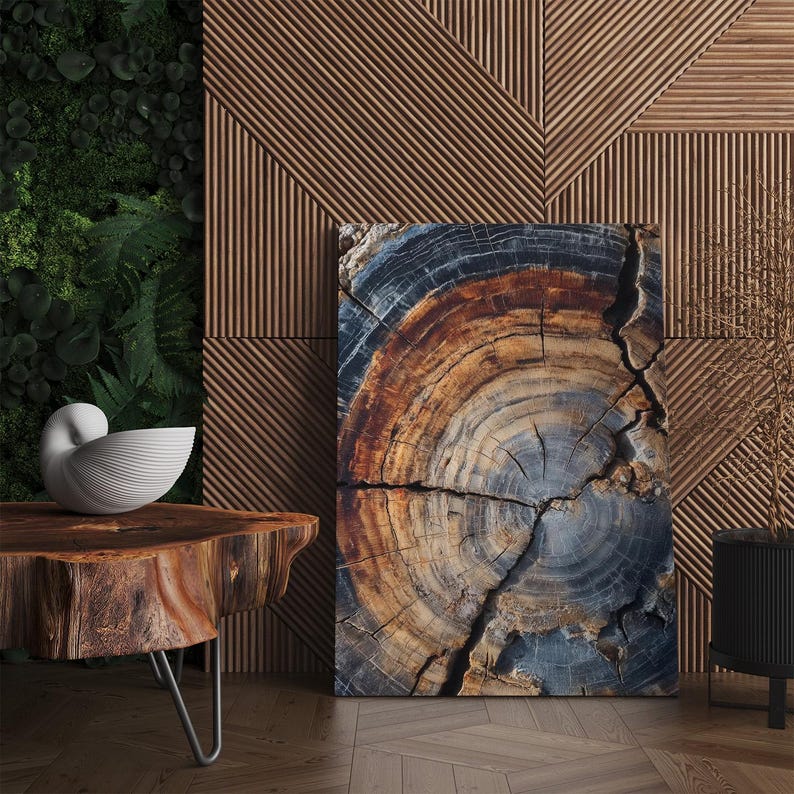 Petrified Wood Tree Ring Canvas Print | Natural Abstract Wall Art | Rustic Earthy Decor | Ready to Hang Unique Art