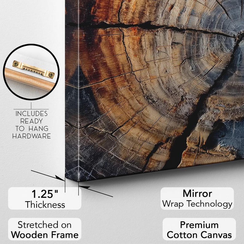Petrified Wood Tree Ring Canvas Print | Natural Abstract Wall Art | Rustic Earthy Decor | Ready to Hang Unique Art