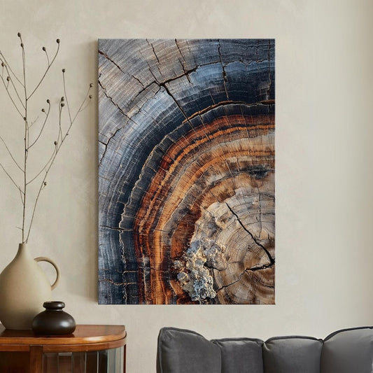 Tree Ring Canvas Print | Wood Grain Abstract Wall Art | Rustic Nature Decor | Orange Black Brown Earth Tones