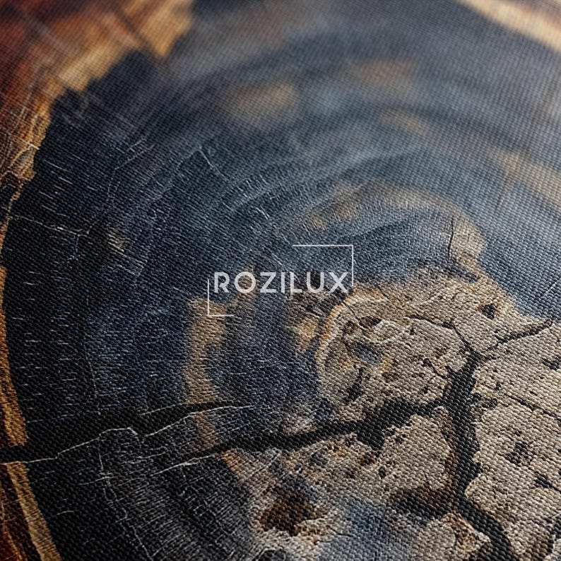 Tree Ring Canvas Print | Abstract Wood Grain Wall Art | Rustic Nature Decor | Blue Brown Earth Tones