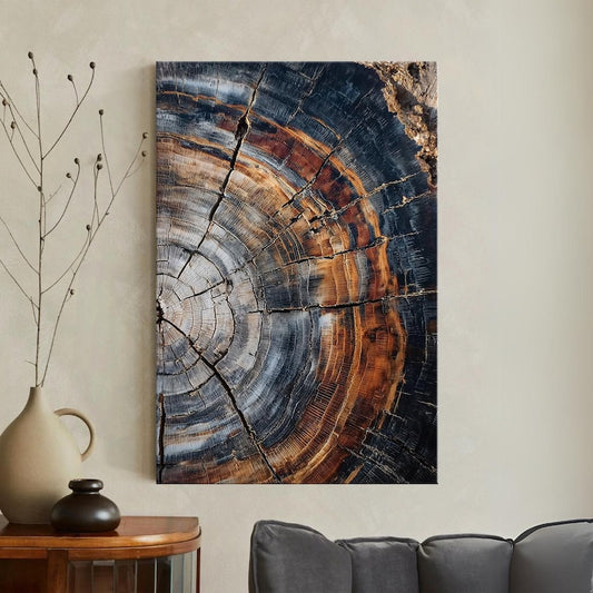 Petrified Wood Tree Ring Canvas Print | Abstract Rustic Wood Wall Art | Earth Tone Home Decor