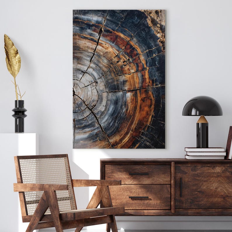Petrified Wood Tree Ring Canvas Print | Abstract Rustic Wood Wall Art | Earth Tone Home Decor